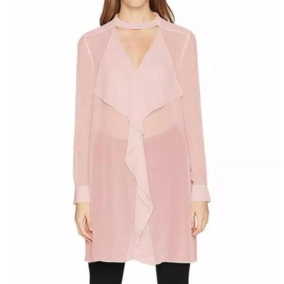 Women's BCBGeneration Pink Ruffle Trim Sheer Blouse Size XS Tunic Ruffle Top - Picture 1 of 9